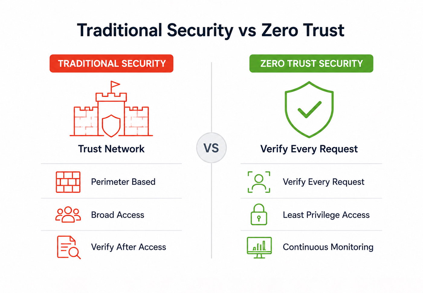 Traditional Security vs Zero Trust Security